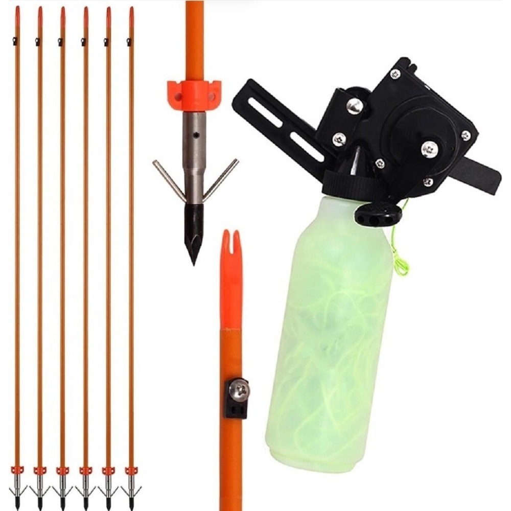 Bow Fishing Reel Kit with Fiberglass Arrows Complete Archery Bowfishing Set NIB